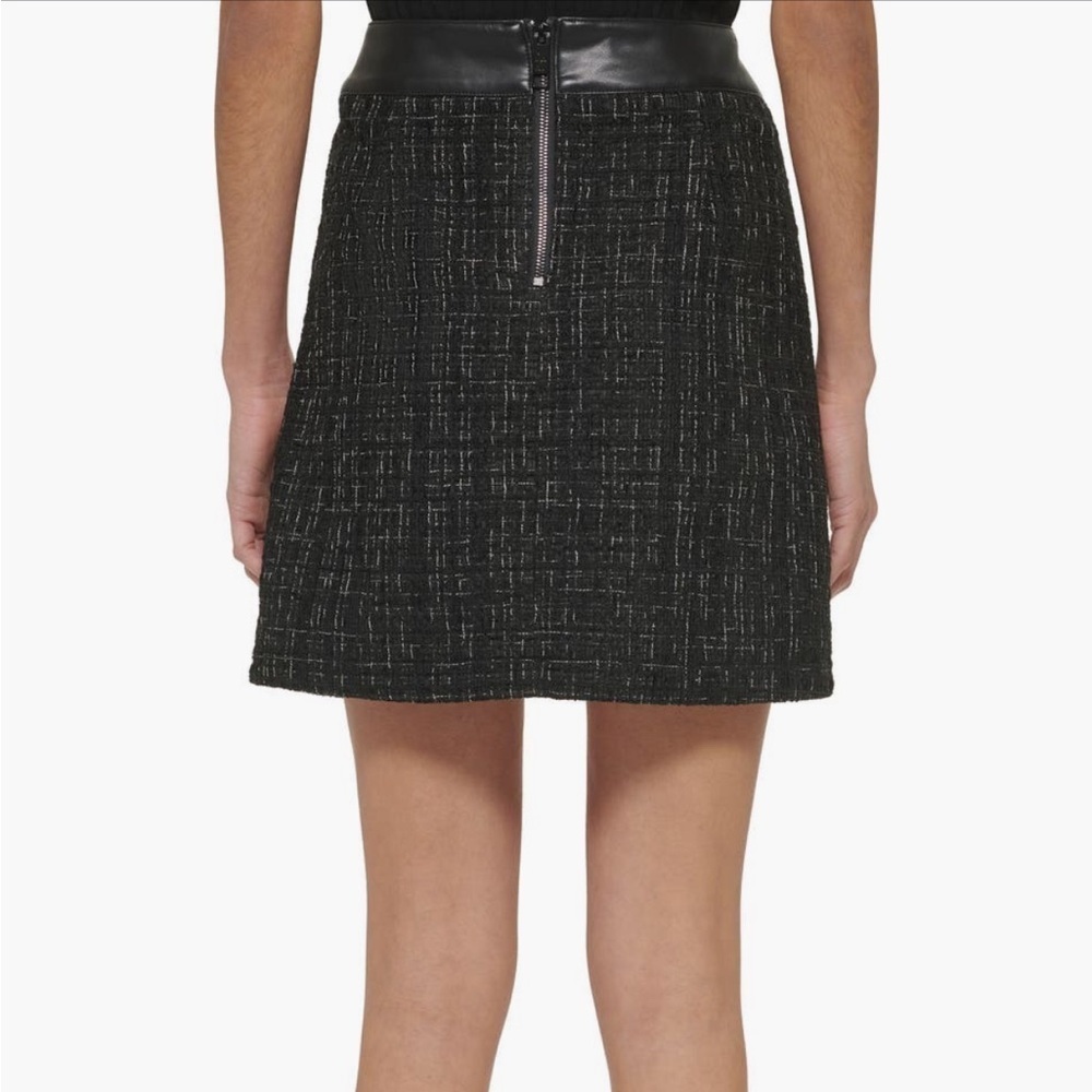 DKNY Tweed Miniskirt with Faux Leather Trim - Size 12 - Picture 2 of 8
